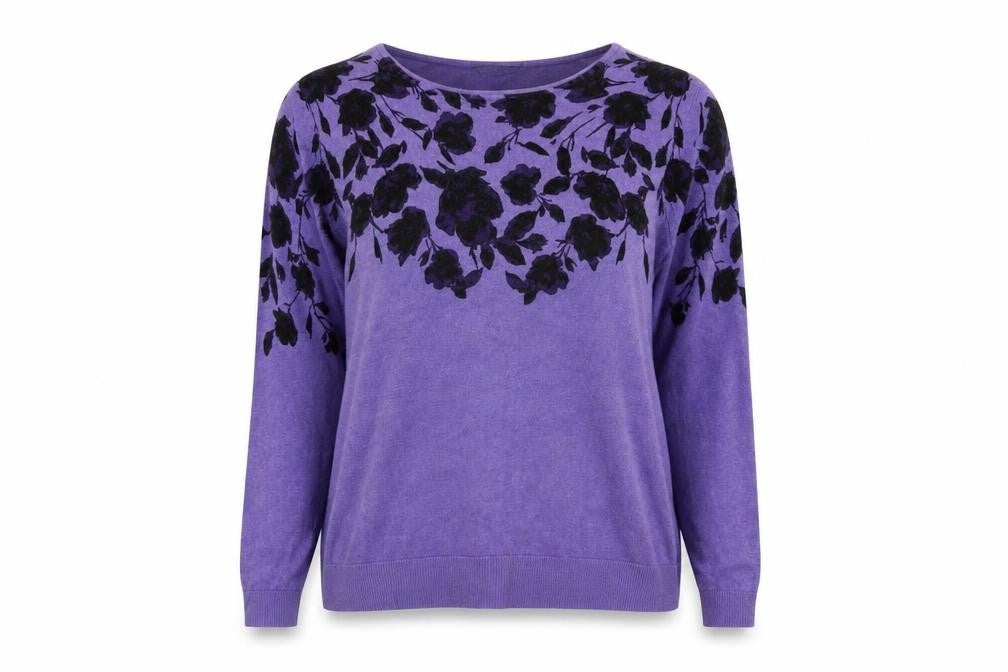 BHS Women's Purple Floral Knit Jumper - Size 20