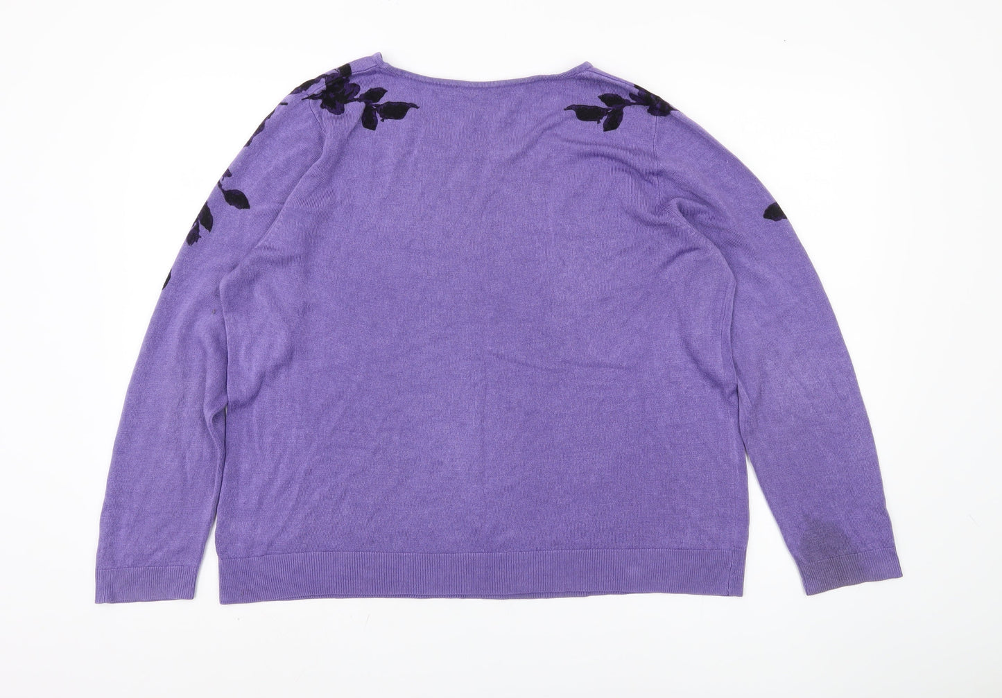 BHS Women's Purple Floral Knit Jumper - Size 20