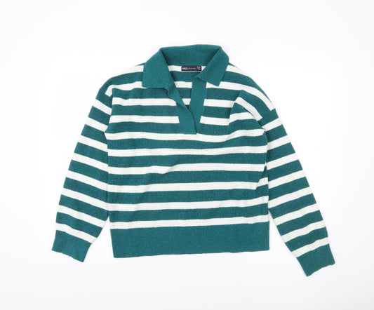 Marks and Spencer Women's Green Striped Pullover Jumper, Size S