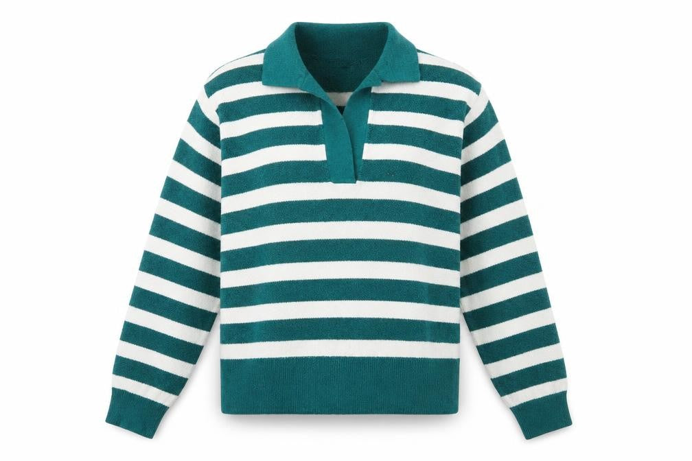 Marks & Spencer Women's Green Striped Pullover Jumper, Size S