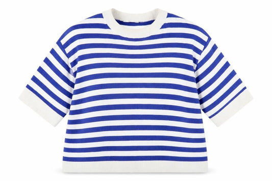 Front view of Mango Women's Blue Striped jumper, size L