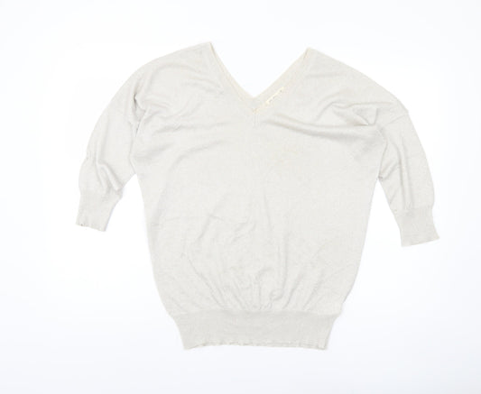 Next Women's Silver V-Neck Jumper Size 14