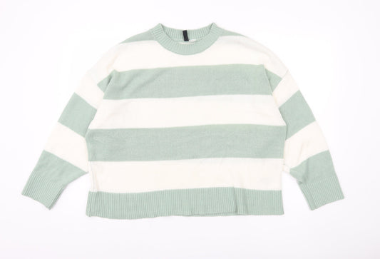 H&M Women's Green Striped Pullover Jumper Size 12