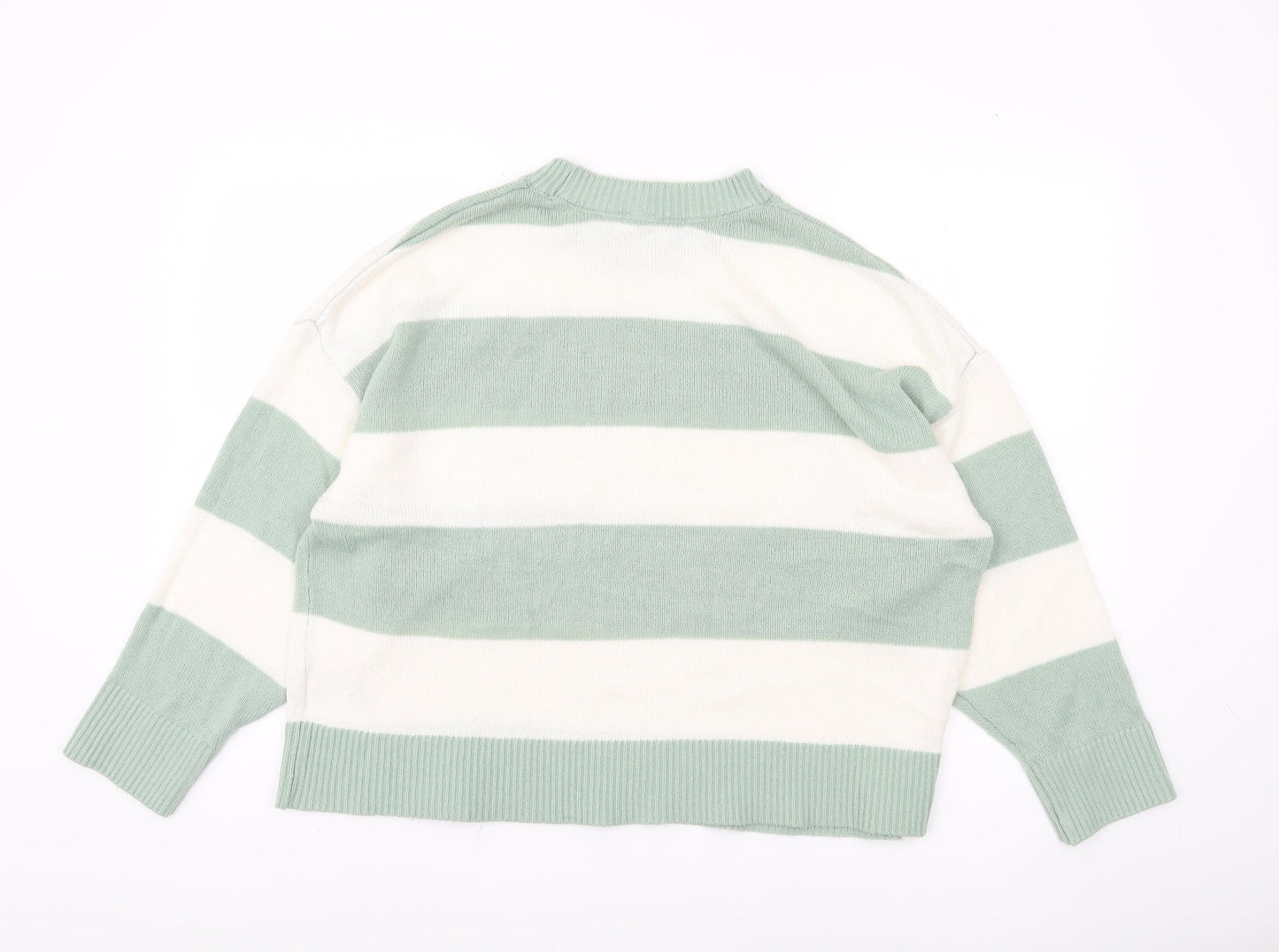 H&M Women's Green Striped Pullover Jumper Size 12