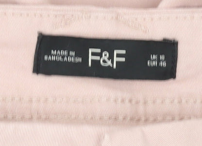 Brand and care label for F&F Women's Pink Chino Trousers, size 10