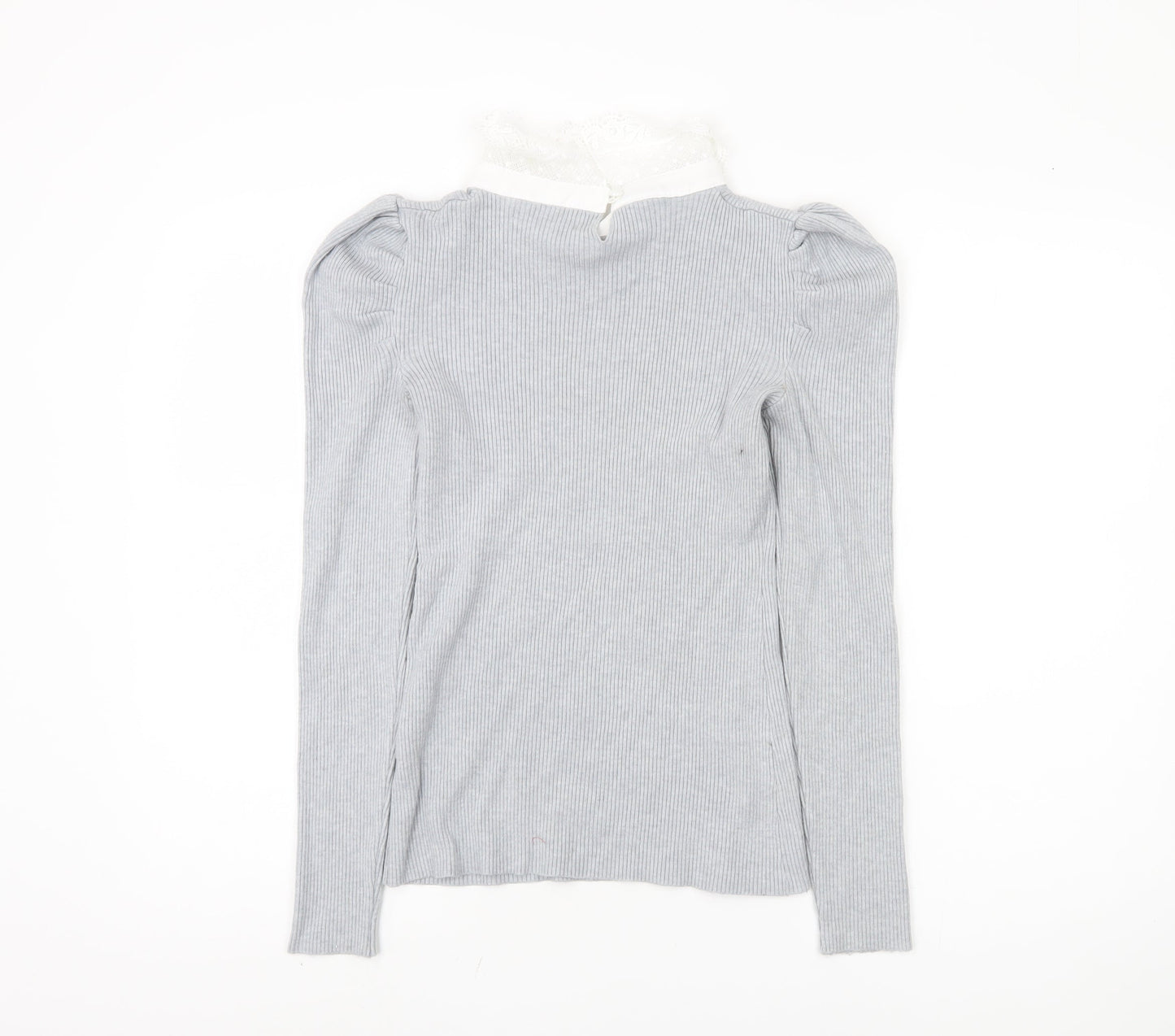 Oasis Women's Grey Pullover Jumper, M, Lace Collar