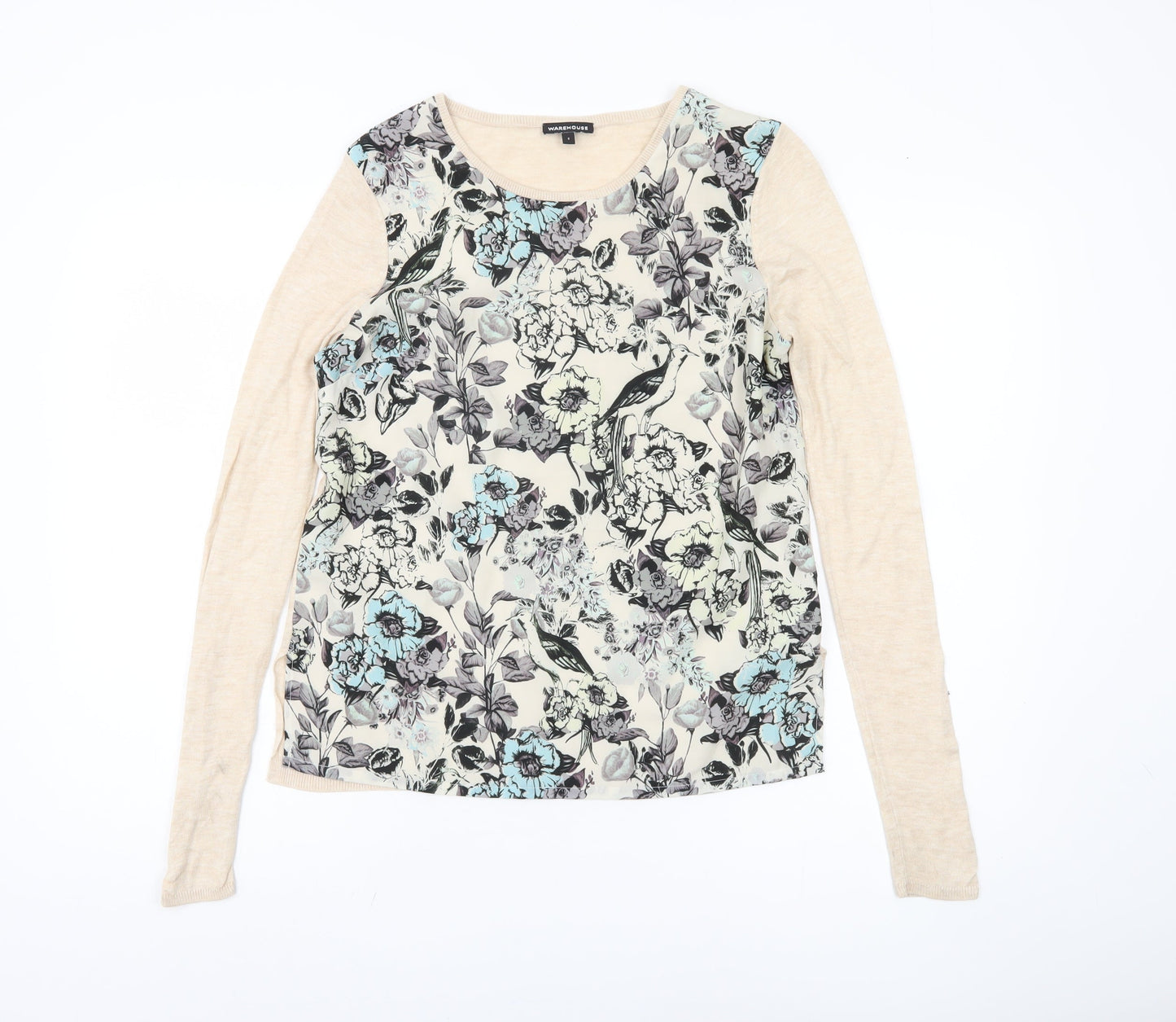 Warehouse Women's Beige Floral Pullover Jumper S