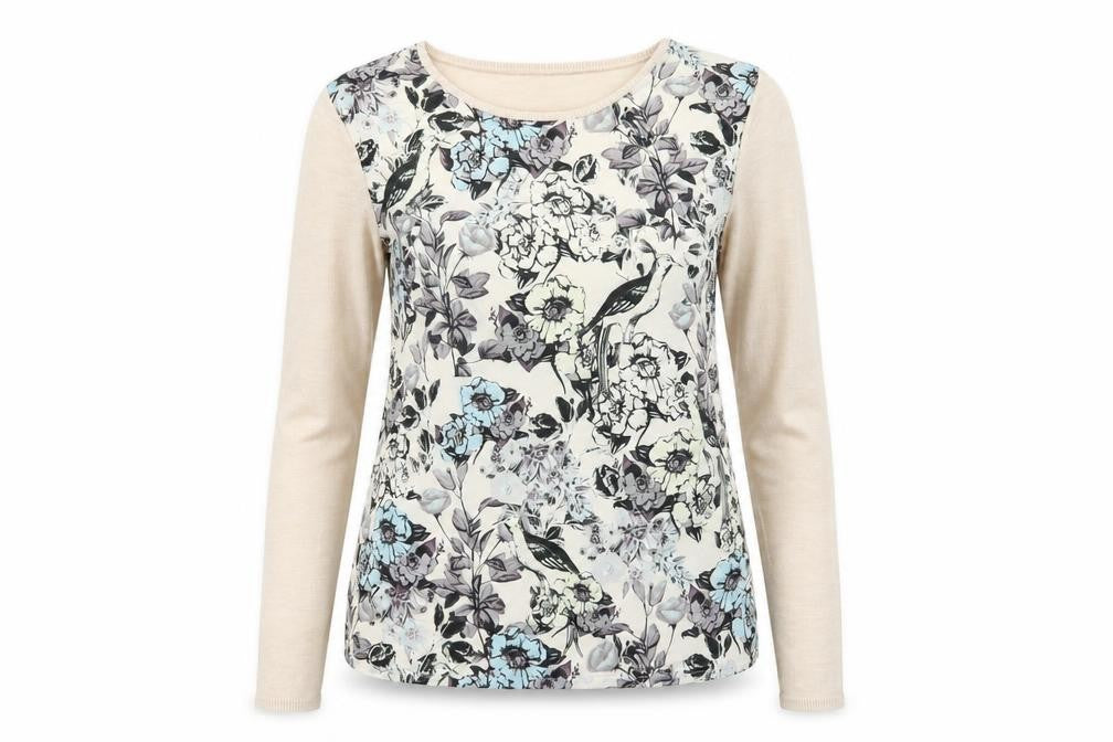 Warehouse Women's Beige Floral Pullover Jumper S