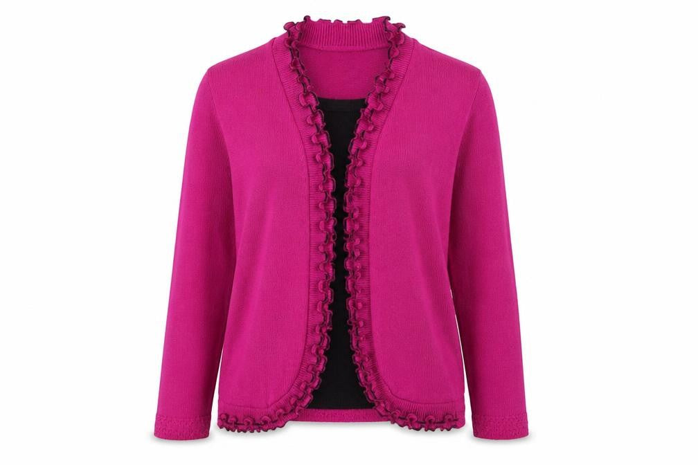 Keeno Women's Pink Cardigan M/L with Ruffle Accents