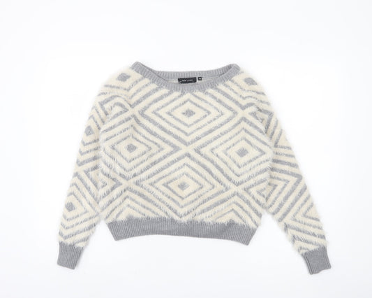 New Look Women's Grey Geometric Pullover Jumper Size 10
