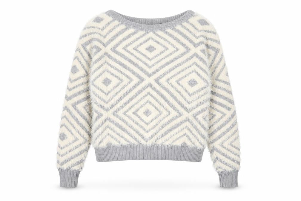 New Look Women's Grey Geometric Pullover Jumper Size 10