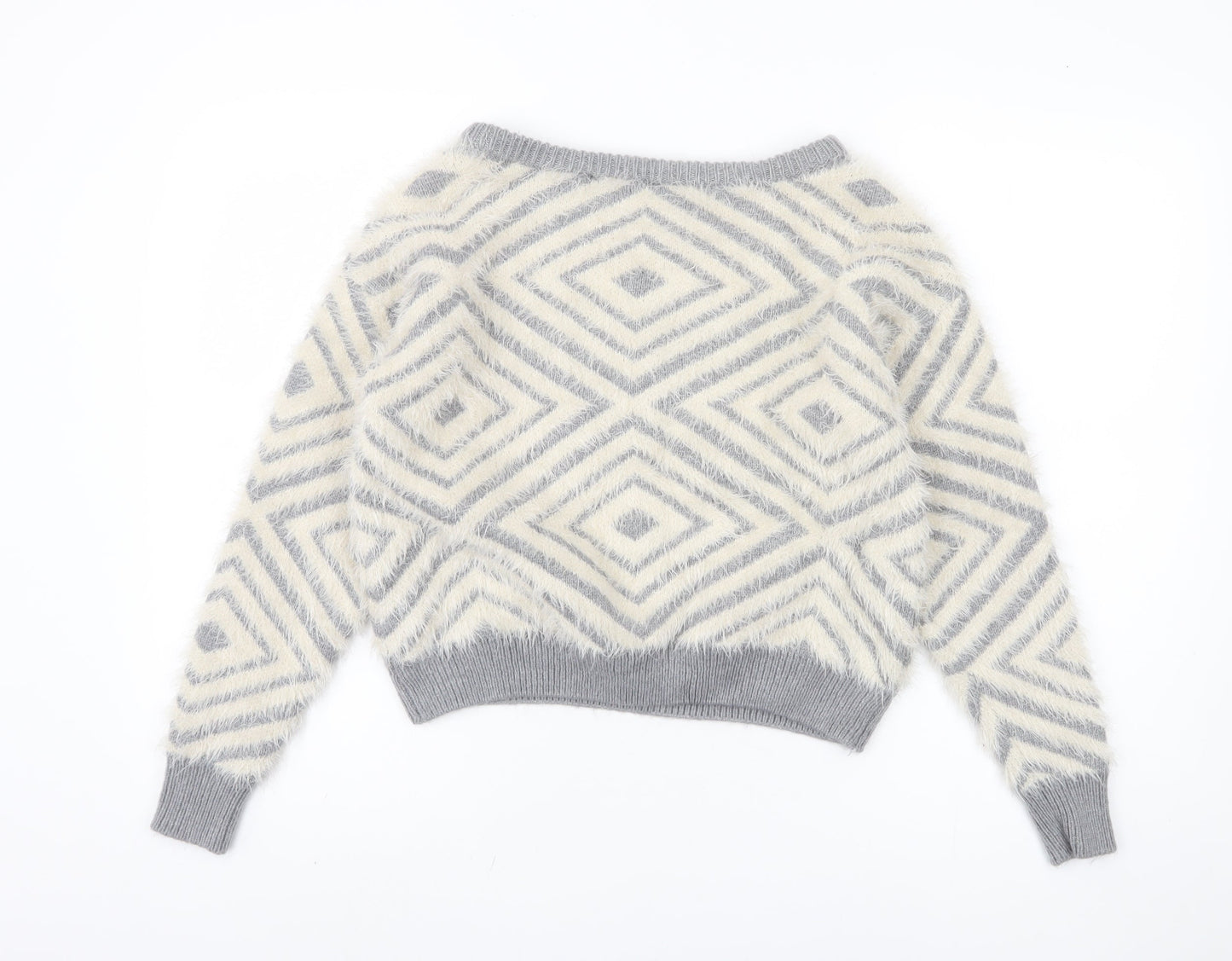 New Look Women's Grey Geometric Pullover Jumper Size 10