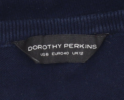 Brand and care label for Dorothy Perkins Women's Blue Striped jumper, size 12