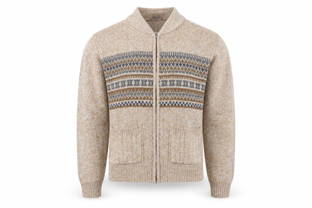 TOOTAL Men's Beige Full Zip Jumper, Size S, Collared