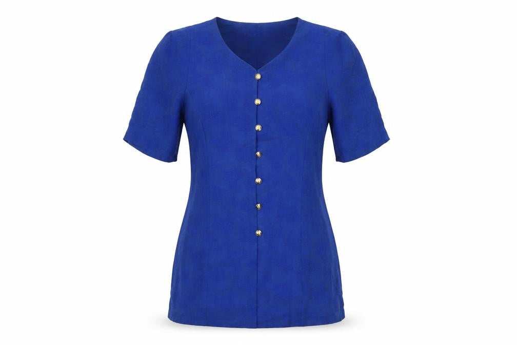 ARA Women's Blue V-Neck Button-Up Top, Size 8