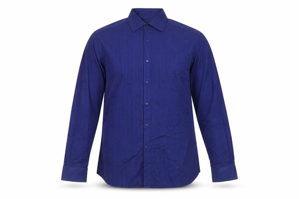 Marks & Spencer Men's Blue Striped Shirt, 16.5, Button-Up