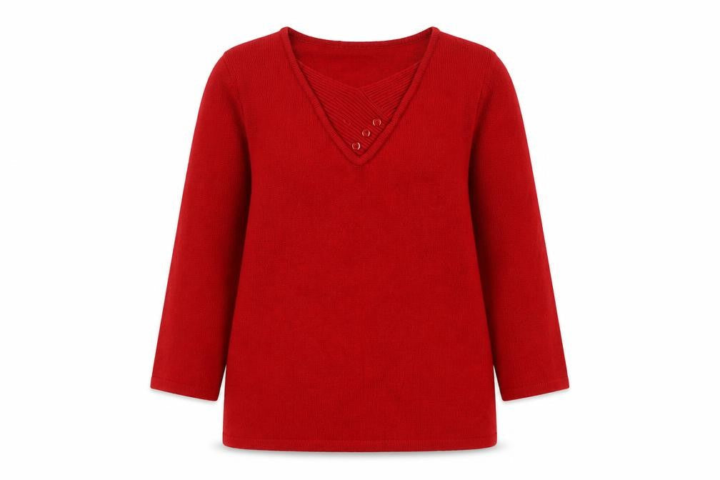 Paramour Women's Red V-Neck 3/4 Sleeve Pullover