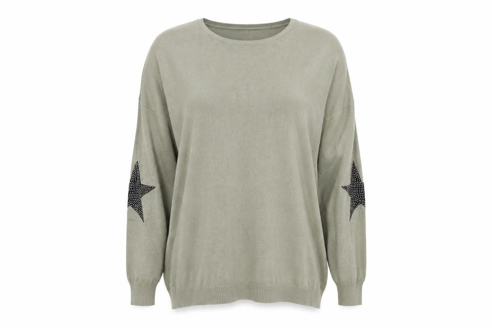 Elan Women's Grey Star Pullover Jumper, One Size