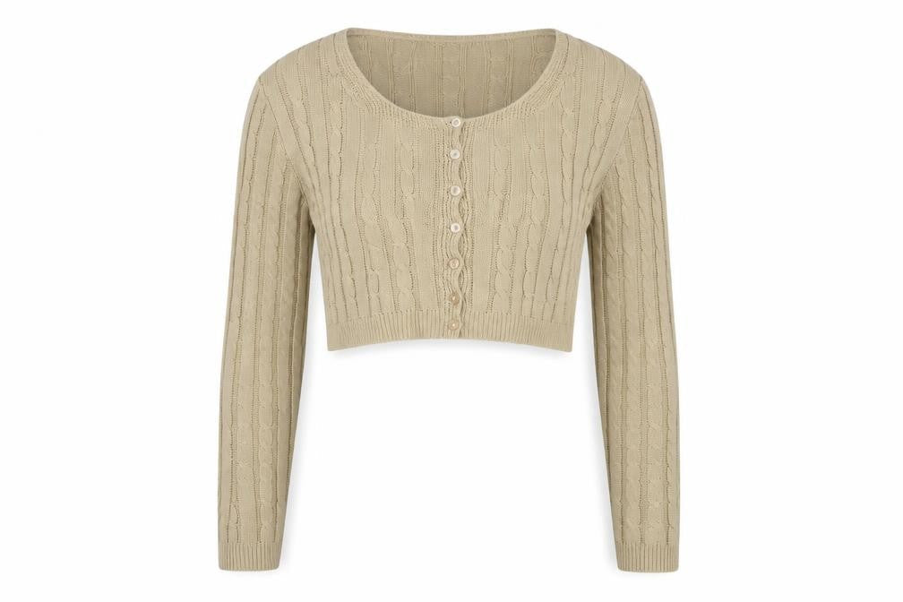 PrettyLittleThing Beige Cardi Women M Cable-Knit Button