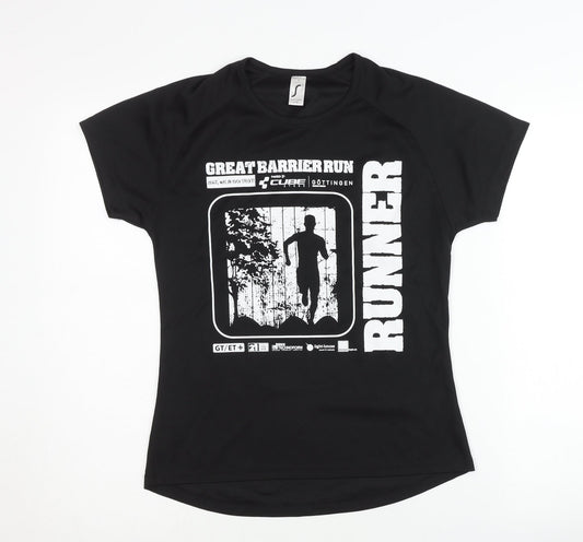 Sporty Women's Black Running T-Shirt, Size S