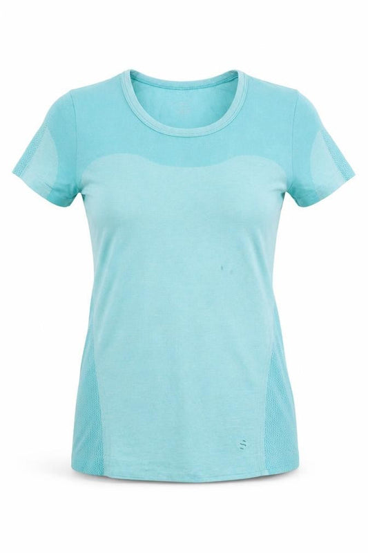 Front view of H&M Sport Women's Blue Gym T-Shirt, size 8