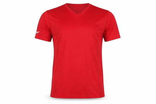 Front view of Trigema Men's Red V-Neck Polyester T-Shirt