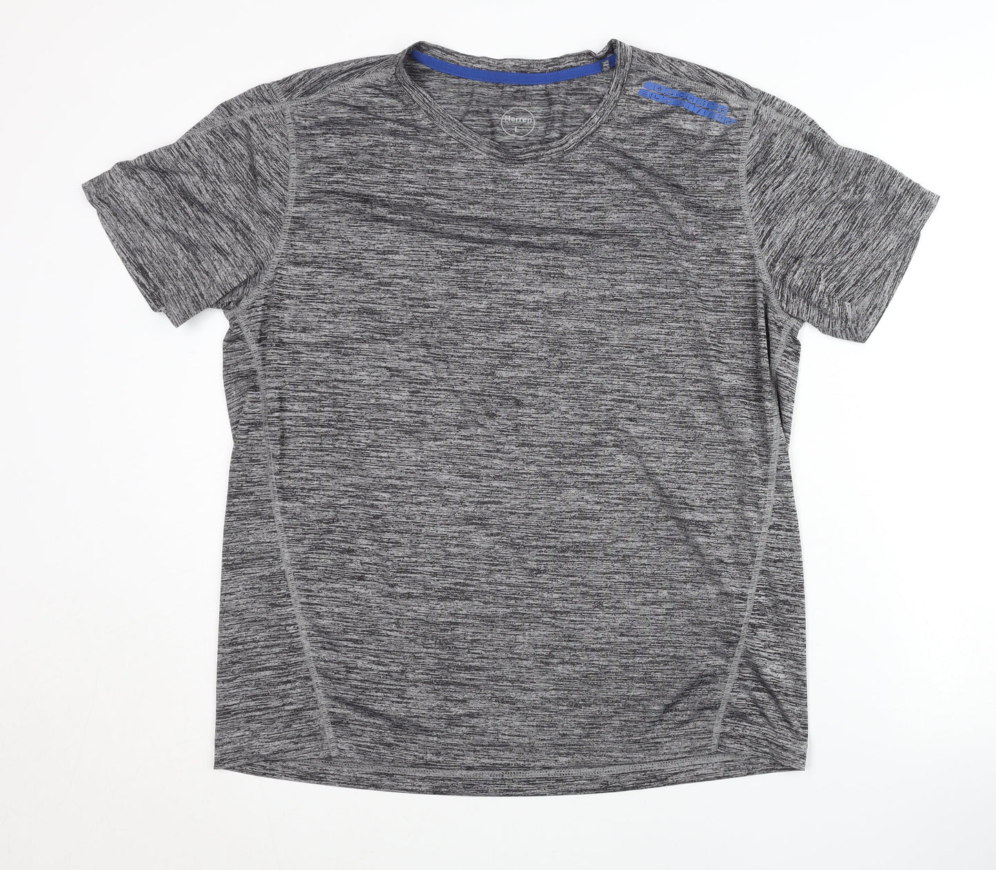 Herren Men's Grey Polyester Gym T-Shirt, Size L