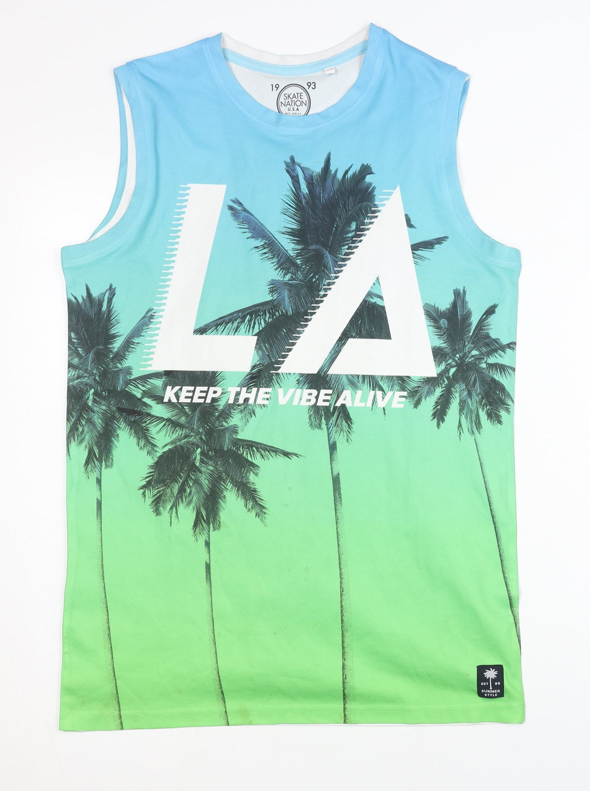 Skate Nation Boys Blue Green Sleeveless Tank Top