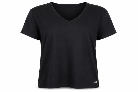 Front view of Active Women's Black V-Neck T-Shirt, size 16