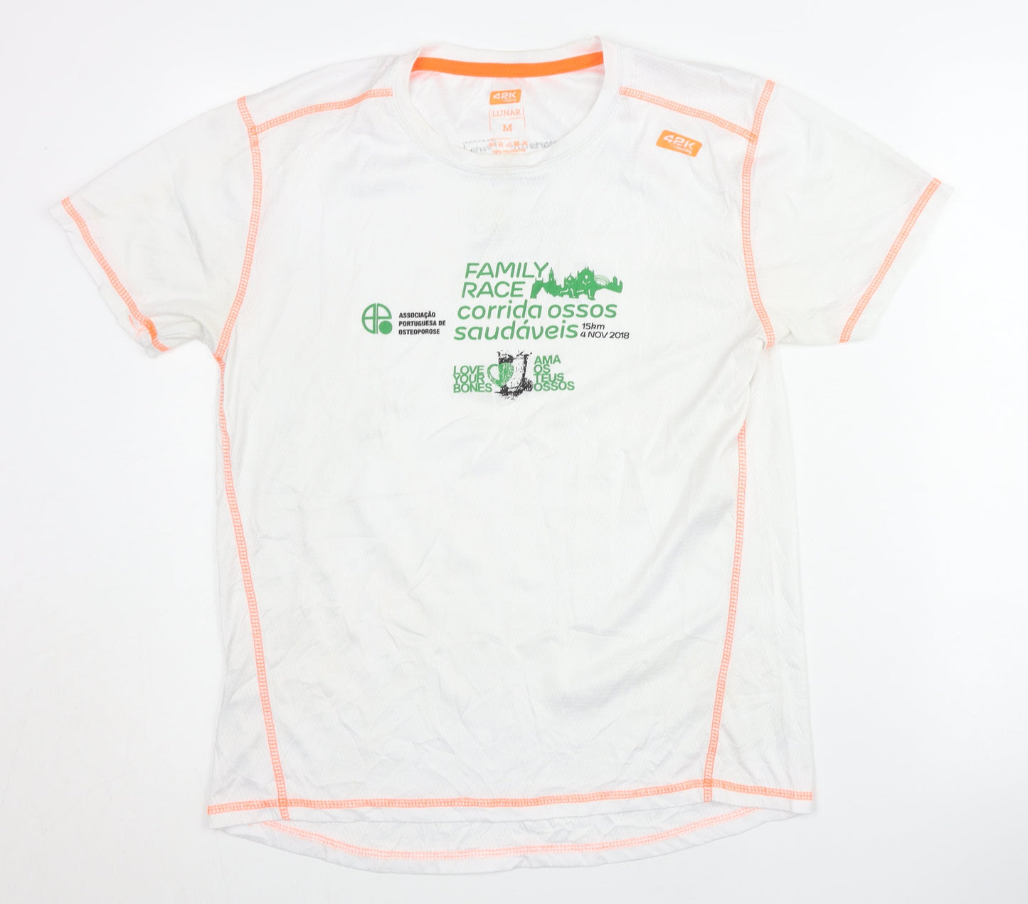 42K Men's White Running T-Shirt M Graphic Print