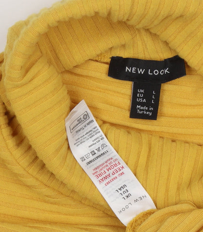 Close-up detail of New Look Women's Yellow Roll Neck jumper Large