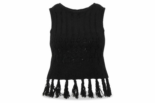 Boohoo Women's Black Fringe Vest - M - Casual Knit Style