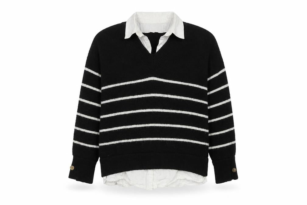 River Island Women's Black Striped XS Pullover Jumper