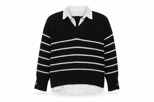 Front view of River Island Women's Black Striped XS jumper