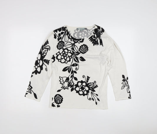 Tri Moda Women's White Floral Pullover Jumper M