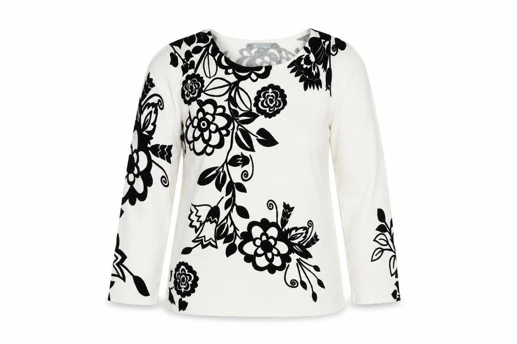 Tri Moda Women's White Floral Pullover Jumper M