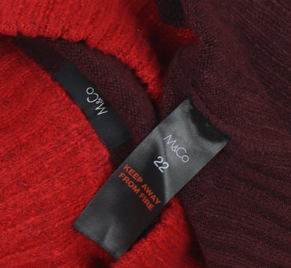 Close-up detail of M&Co Women's Red jumper, size 22, Mock Neck