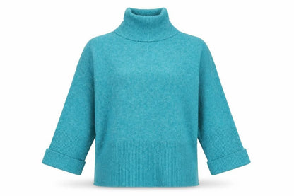 Front view of Klass Women's Blue Roll Neck jumper, size S
