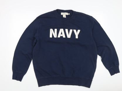 H&M Womens Blue Pullover Logo Sweatshirt, L