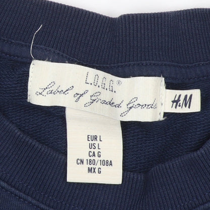 H&M Womens Blue Pullover Logo Sweatshirt, L