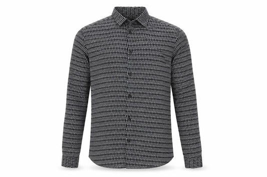 Topman Men's Black Geometric Long Sleeve Shirt Size S