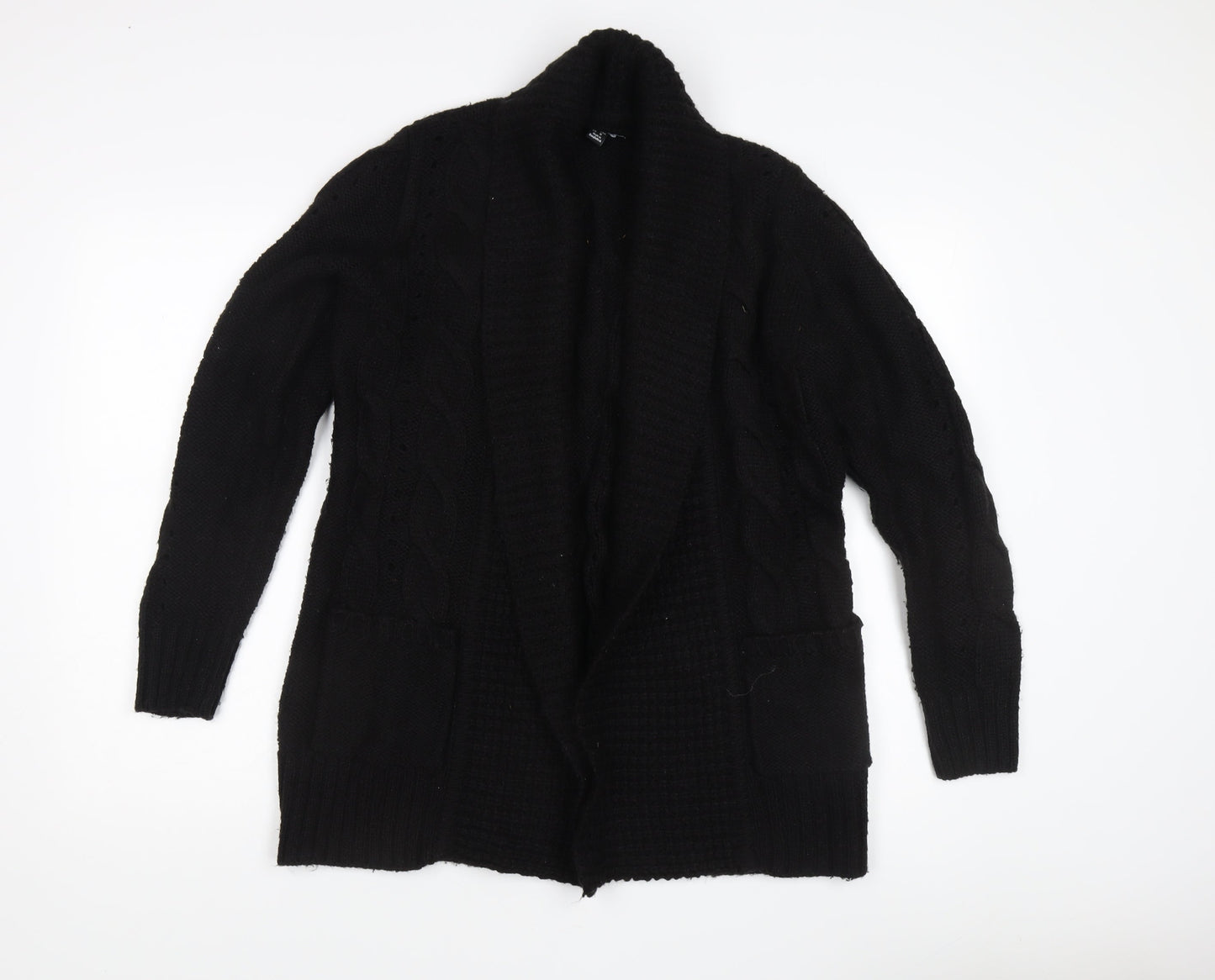 New Look Women's Black Cable Open Front Cardigan Small