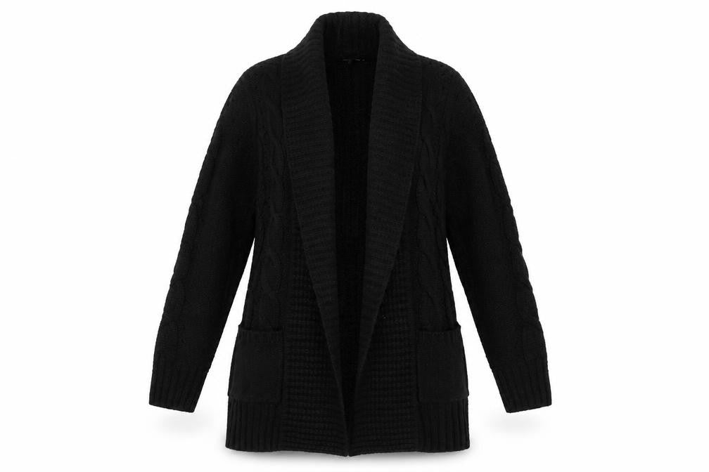 New Look Women's Black Cable Open Front Cardigan Small