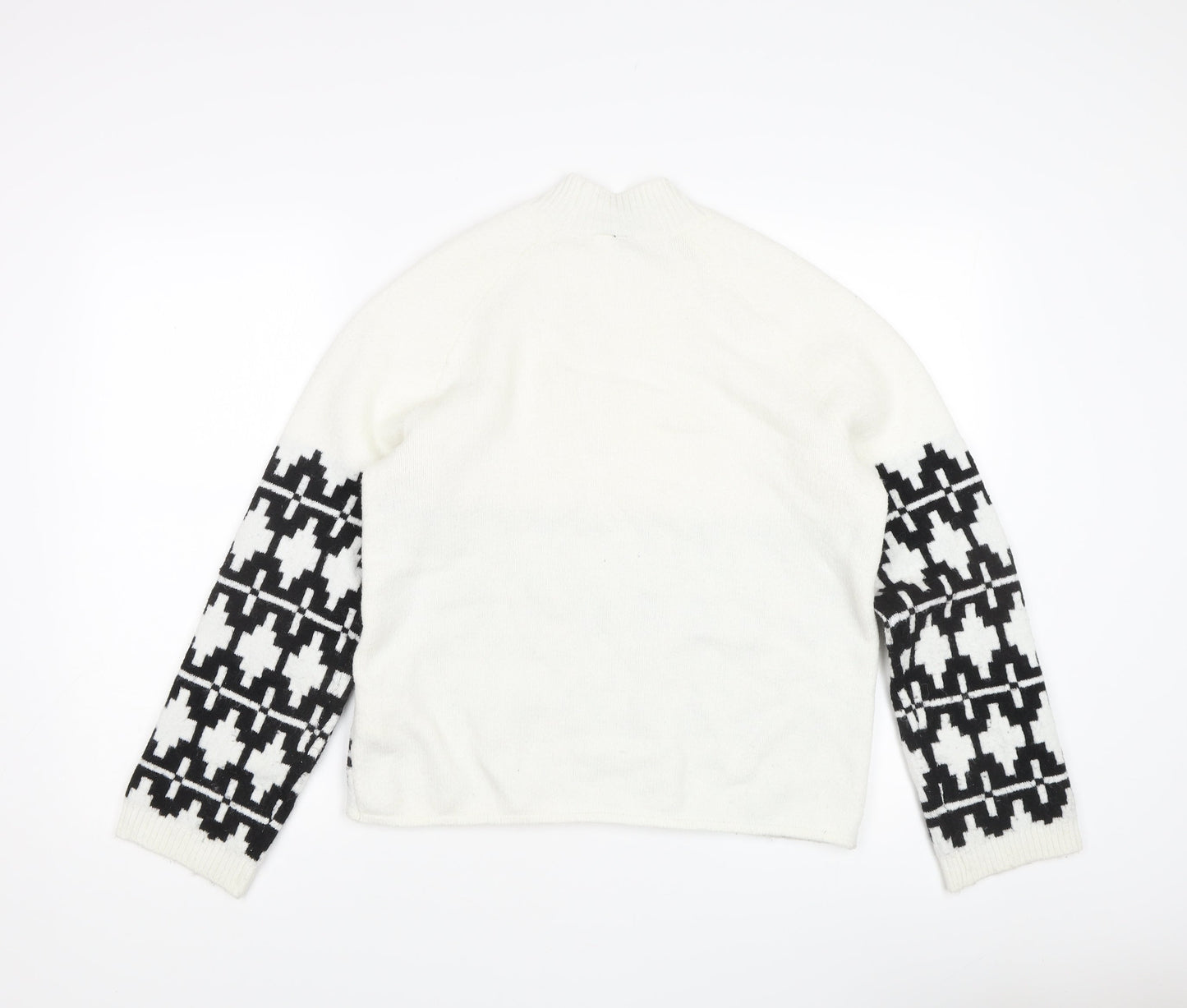 Divided Women's White Geometric Pullover Jumper, S