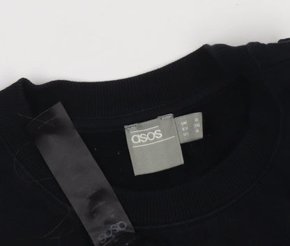 Close-up detail of ASOS Women's Black Pullover Sweatshirt, size 8