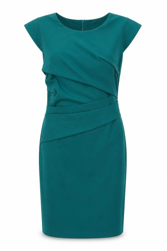 Front view of Topshop Women's Green Sheath Dress, size 8, Elegant Workwear