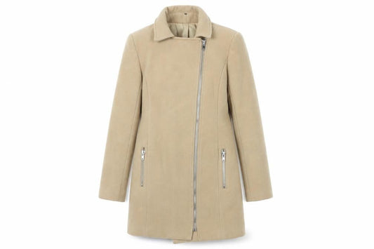 Front view of Missguided Women’s Beige Long Coat UK, size UK 6