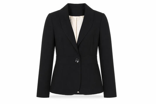 Front view of Papaya Women's Black Blazer, size 8, Single Breasted