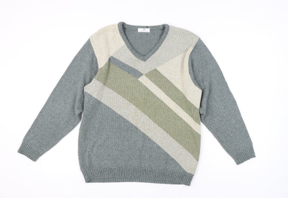 Additional front view of Essentials Men's Multicoloured V-Neck Pullover, Small