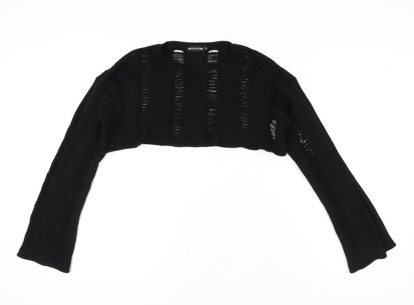 PrettyLittleThing Women's Black Open Knit Pullover M